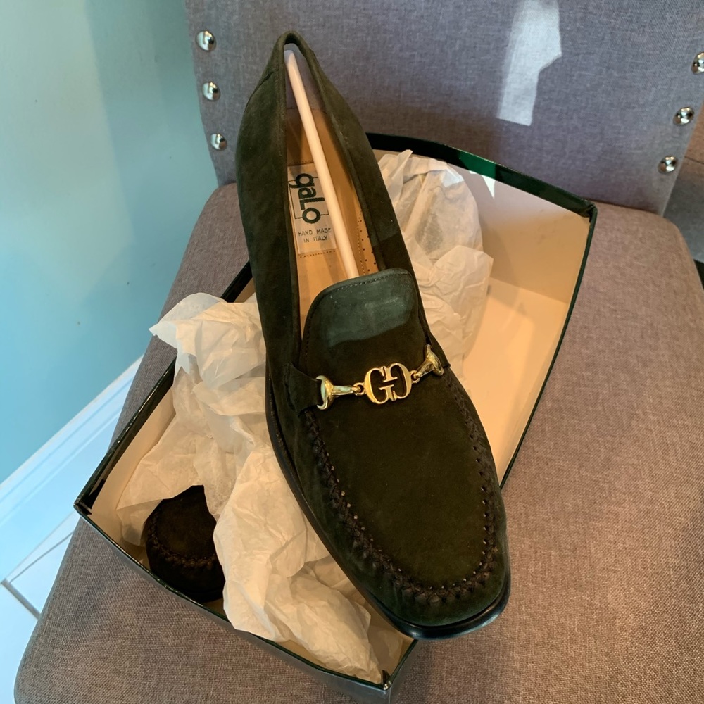 NIB Galo Suede Green Loafer GG gold Buckle Size 11